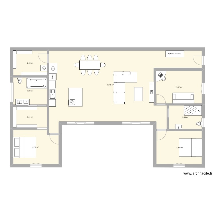 Maison 2. Plan de 8 pièces et 125 m2