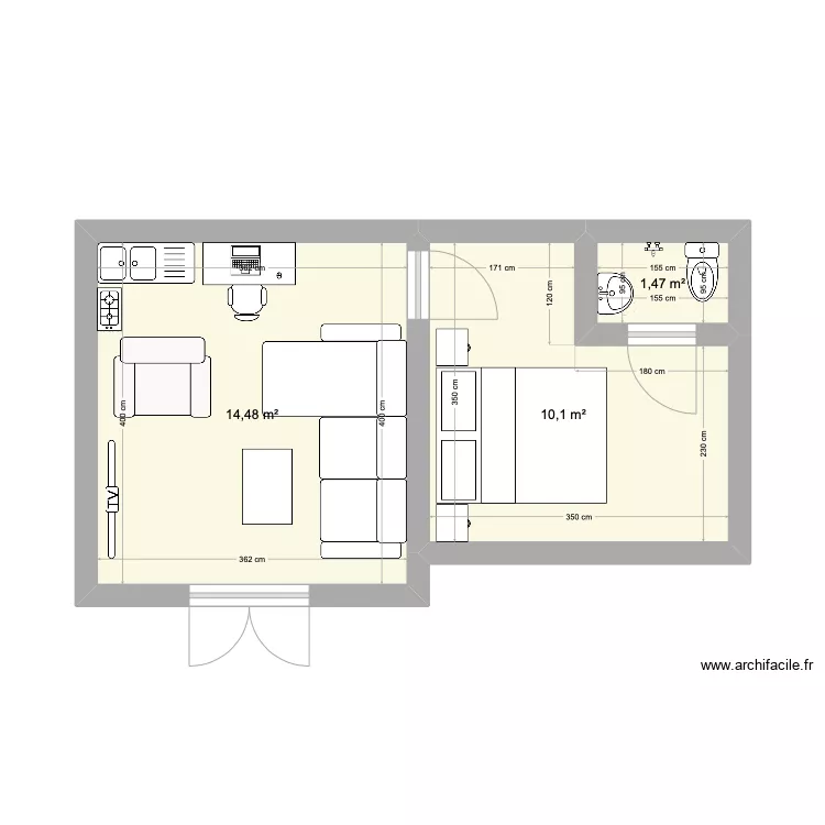Chambre Salon Douche. Plan de Chambre Salon Douche. Plan de
