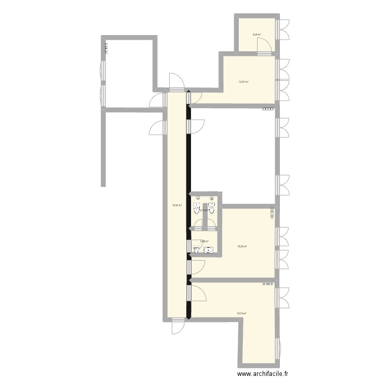 Bureau. Plan de 7 pièces et 78 m2