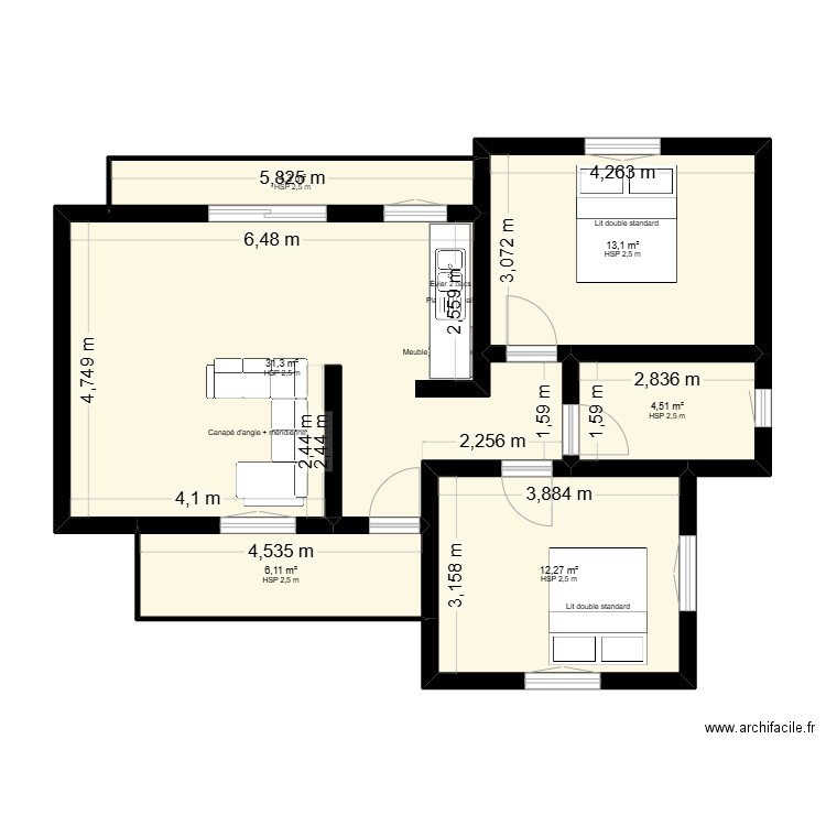 ka /prince. Plan de 6 pièces et 72 m2
