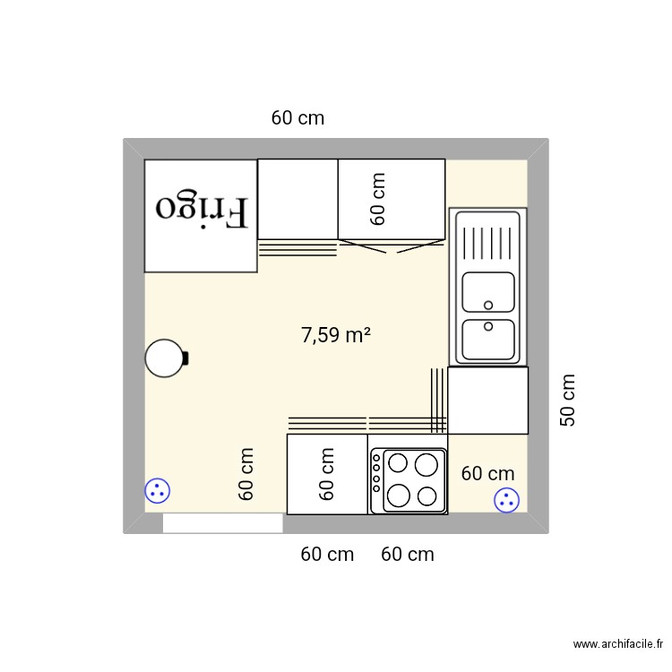 cuisine maman. Plan de 1 pièce et 8 m2