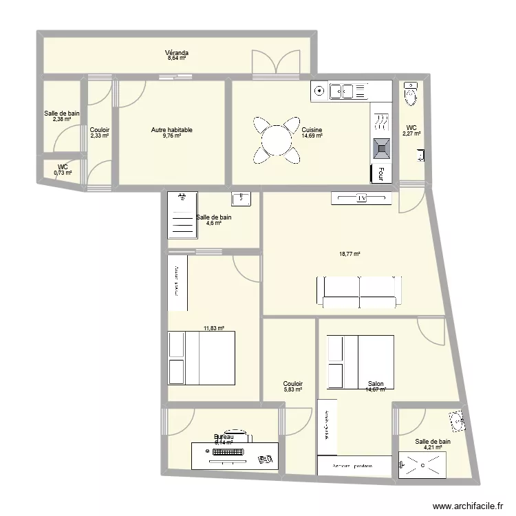 PLAND MODIFIE. Plan de 14  et 107 m²
