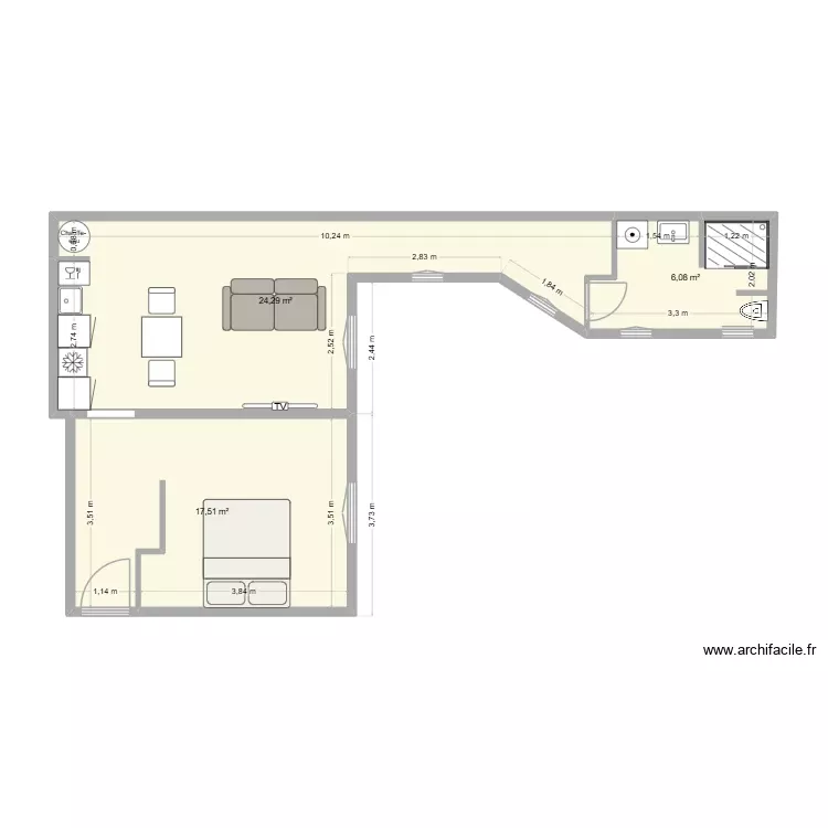 Leopold 2. Aménagé. Plan de 3 Pièces et 48 m² Leopold 2. Aménagé. Plan de 3 Pièces et 48 m²