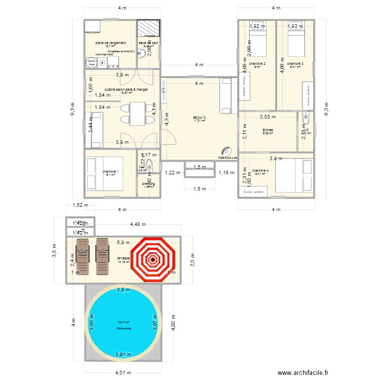 laura. Plan de 18 pièces et 120 m2