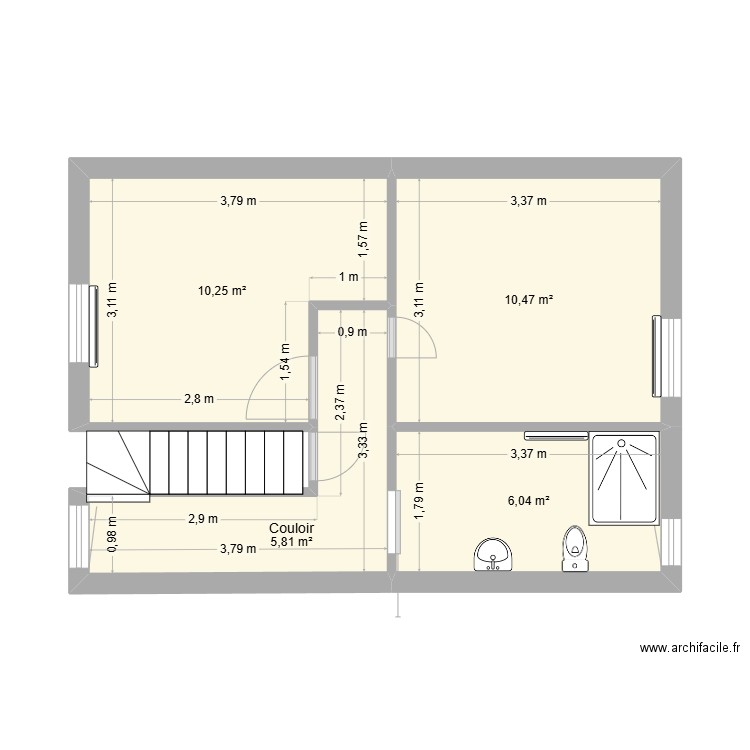 1er étage. Plan de 4 pièces et 29 m2