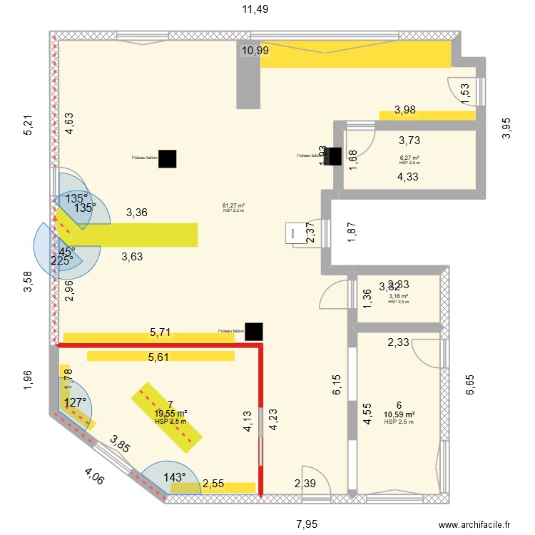 Modif. Plan de 5 pièces et 121 m2
