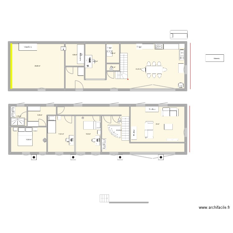 ecole B. Plan de 13 pièces et 181 m2