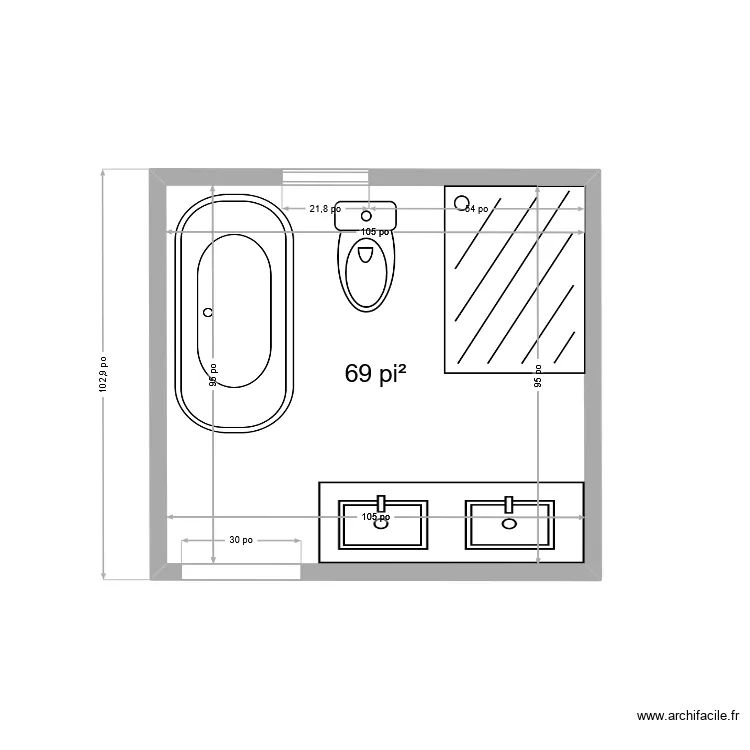 Salle de Bain. Plan de 1  et 6 m²