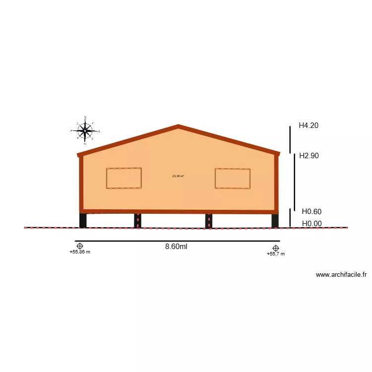 facade OUEST PCMI5. Plan de 4 Pièces et 5 m² facade OUEST PCMI5. Plan de 4 Pièces et 5 m²