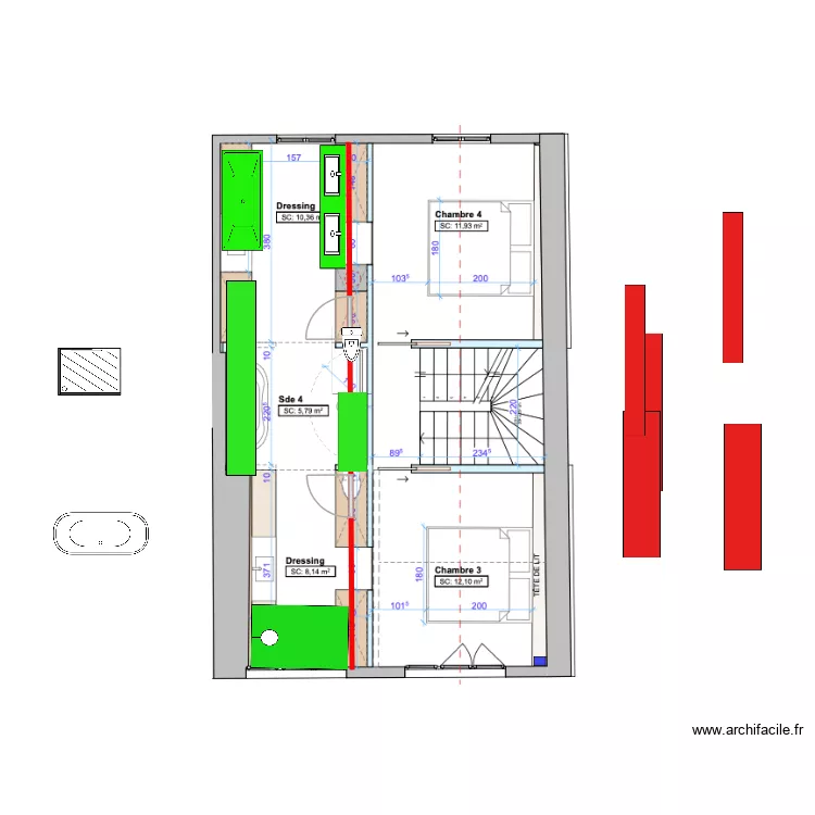 suite par 2 sdb. Plan de 