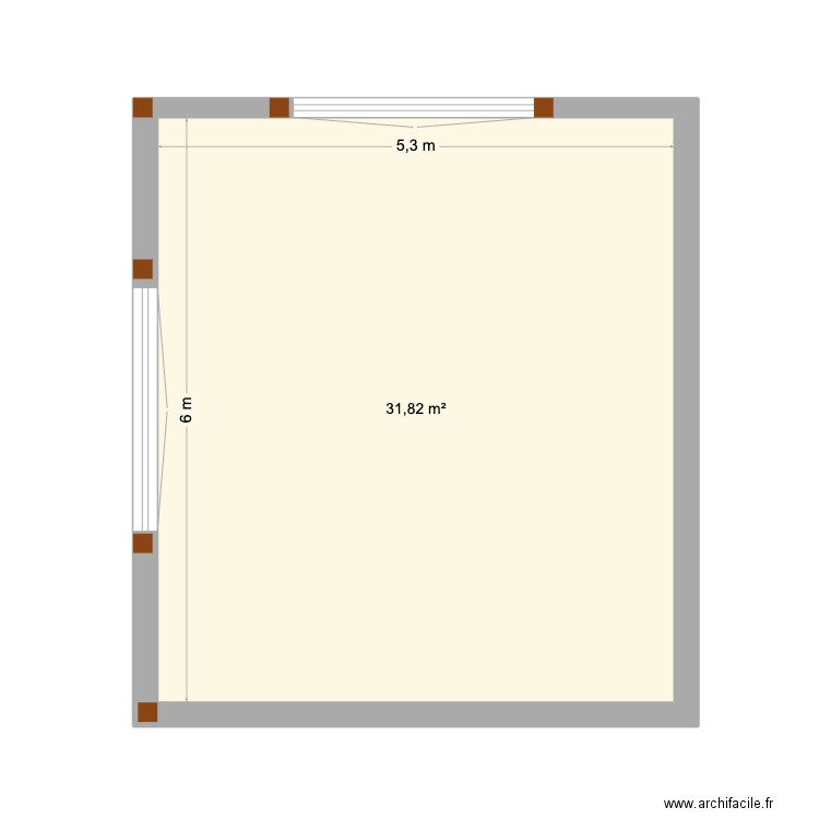 extension. Plan de 1 pièce et 32 m2