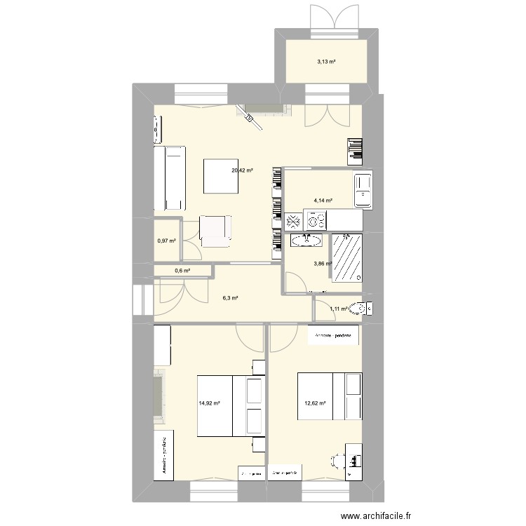 Appartement. Plan de 10 pièces et 68 m2