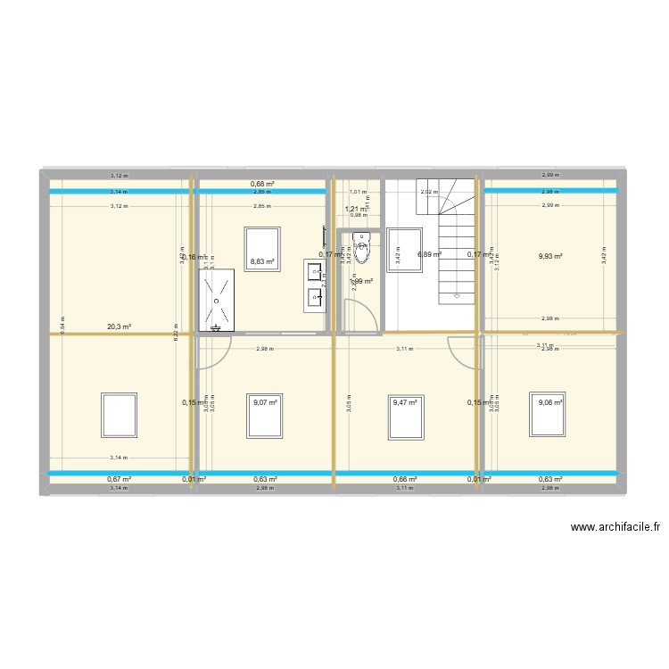 Marec Xavier etage projet Patrick. Plan de 30 pièces et 153 m2