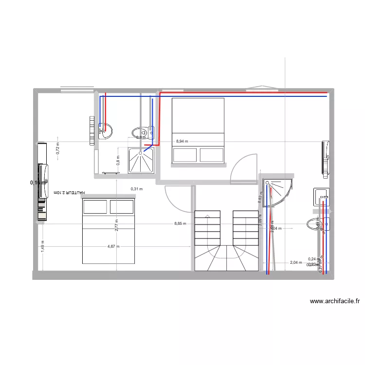 LE SAINT 2 ETAGE PLOMBERIE. Plan de 1  et 0 m²