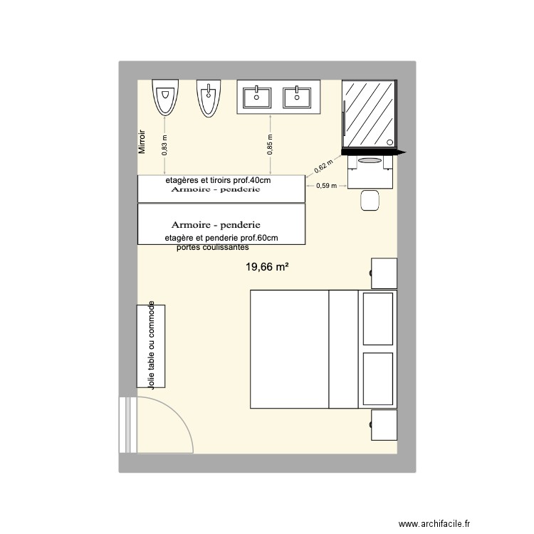 Sibinel 1er est. Plan de 1 pièce et 20 m2