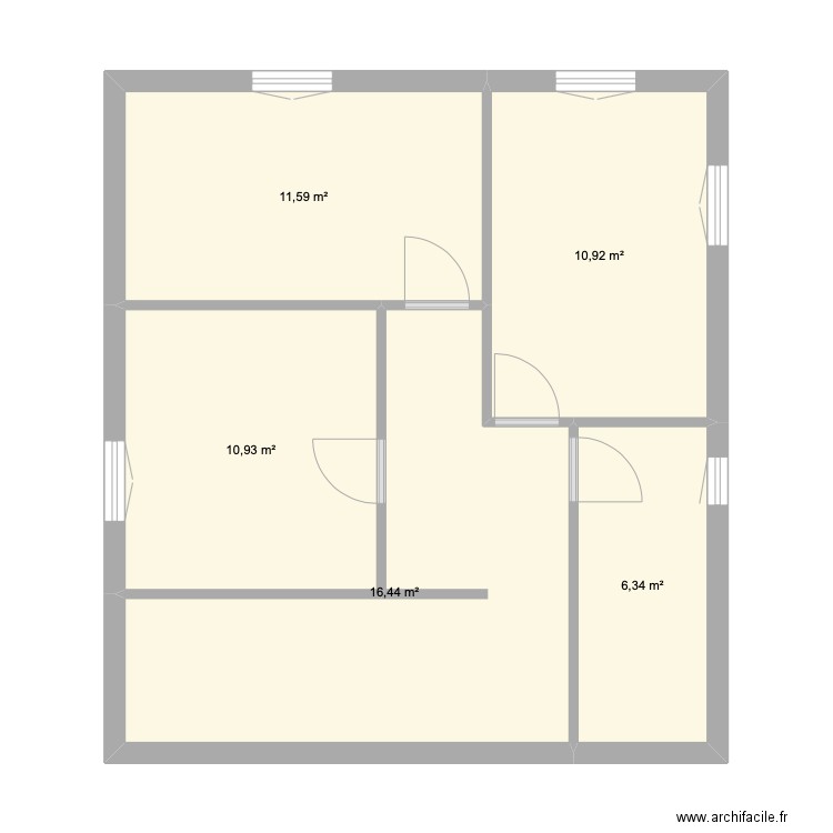 Grandpierre R1. Plan de 5 pièces et 56 m2
