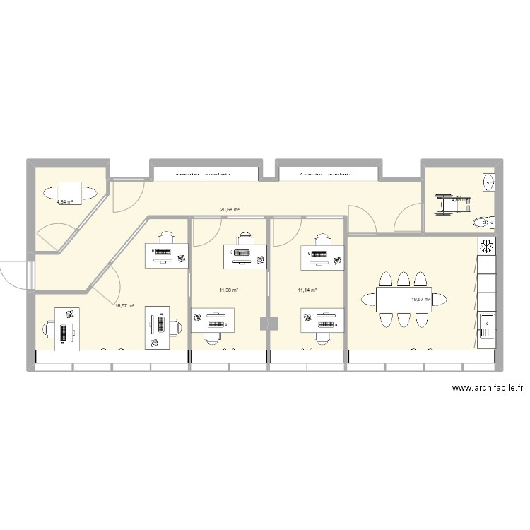 Plan Noilly 7ème B. Plan de 7 pièces et 89 m2