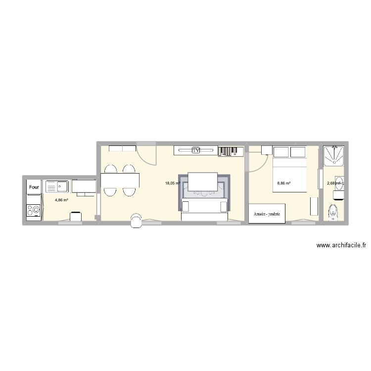 Appart Senlis. Plan de 4 pièces et 34 m2