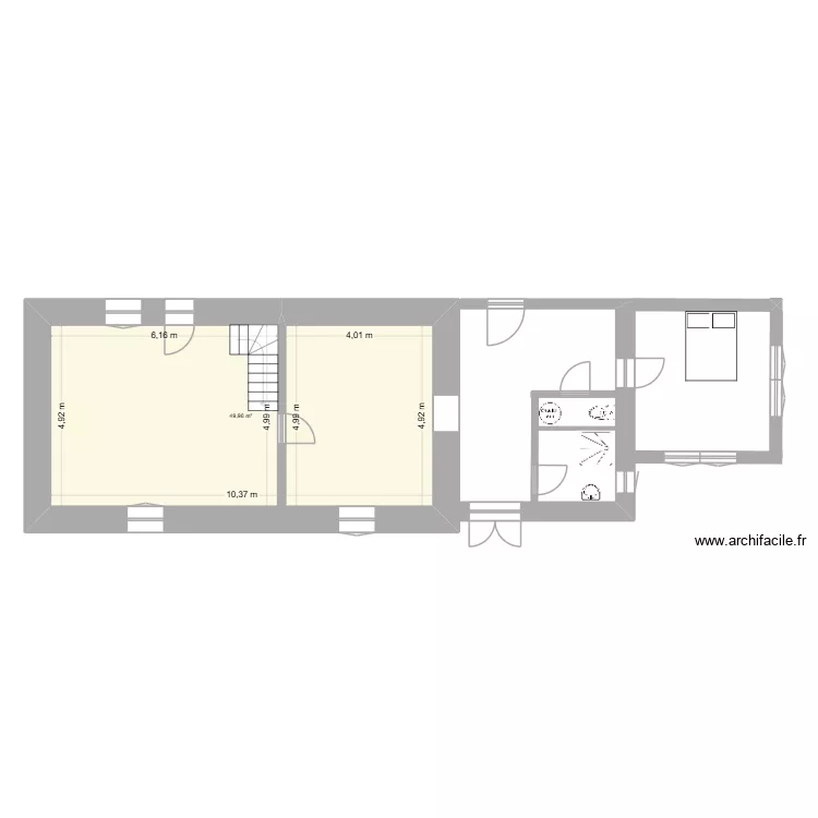 Plan extension c&ocirc;t&eacute;. Plan de 1  et 50 m²