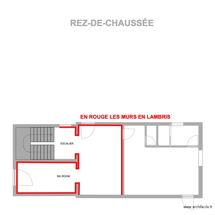 REZ-DE-CHAUSSÉE LES LAMBRIS. Plan de 7 pièces et 56 m2