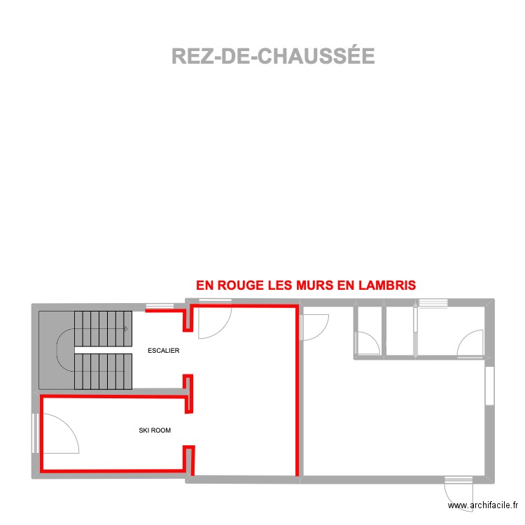 REZ-DE-CHAUSSÉE LES LAMBRIS. Plan de 7 pièces et 56 m2