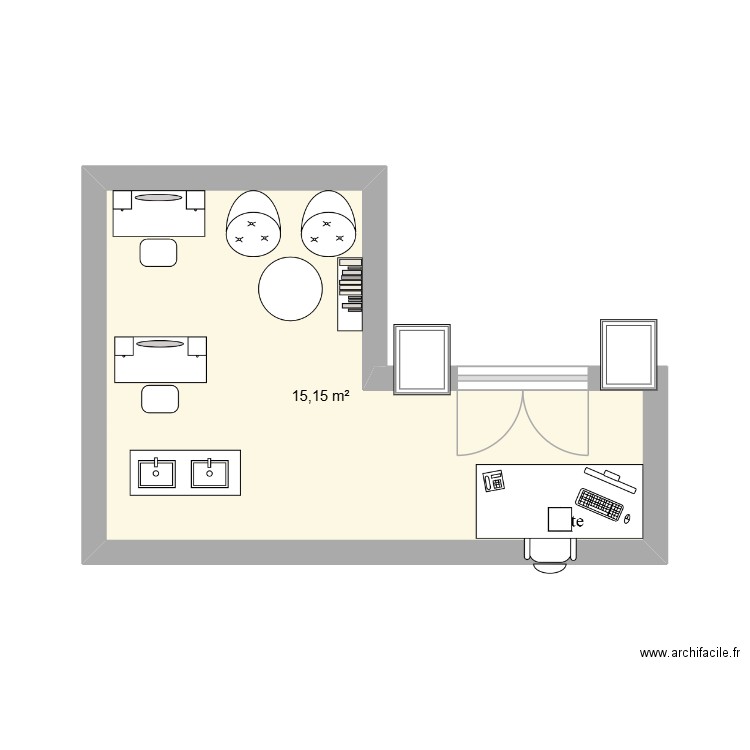 salon de coiffure. Plan de 1 pièce et 15 m2