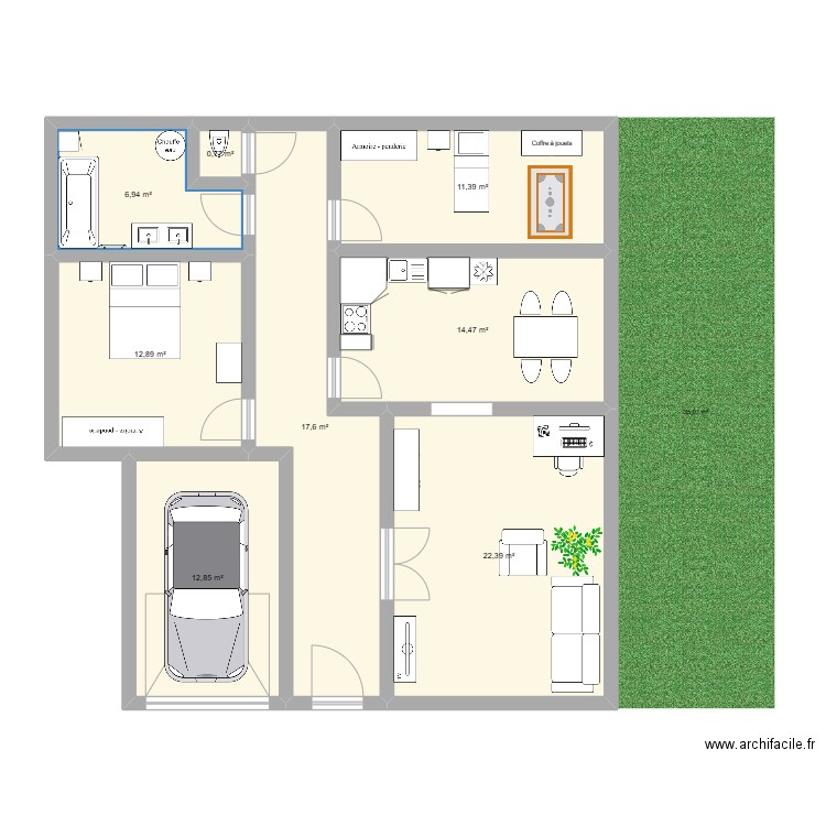 BAKERSFIELD. Plan de 8 pièces et 99 m2