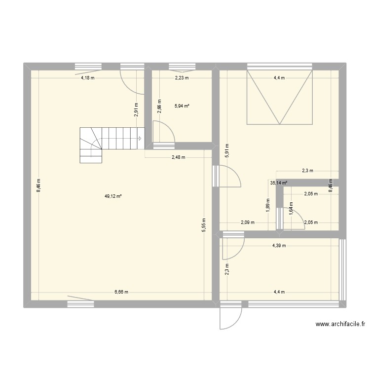 Bas modifié 1 Alex Crusnes. Plan de 3 pièces et 90 m2