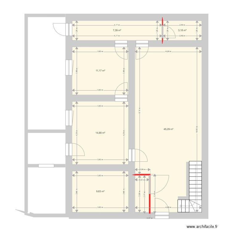 boucherie morard sous sol. Plan de 6 pièces et 91 m2
