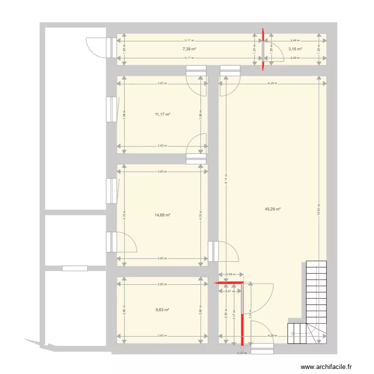 boucherie morard sous sol. Plan de 6 pièces et 91 m²