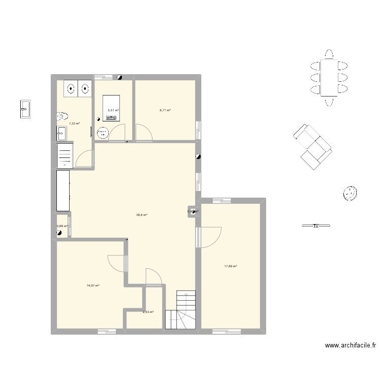 Sous-sol. Plan de 9 pièces et 96 m2