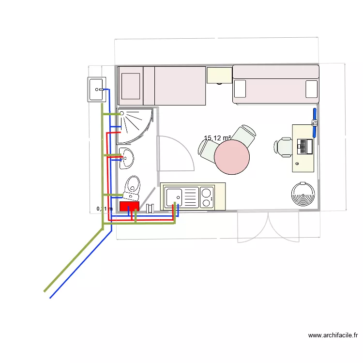 Kerg v ersion 11 sanitaire. Plan de 1  et 15 m²