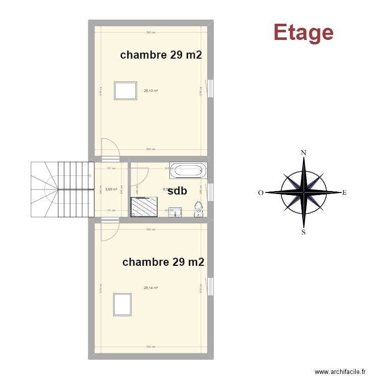 étage Barbaste. Plan de 4 pièces et 70 m2