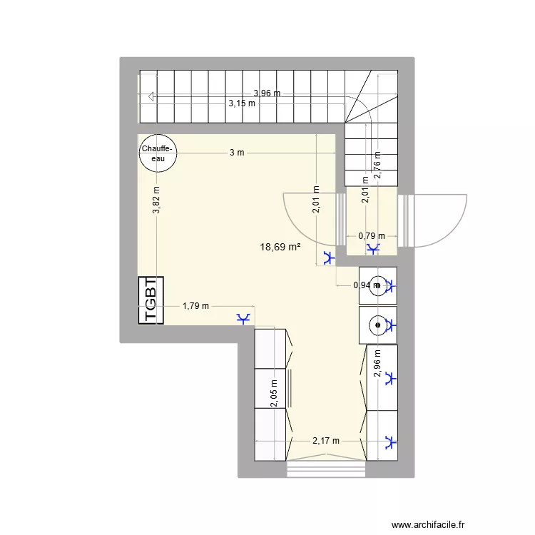 buanderie la garde. Plan de 1 Pièce et 19 m²