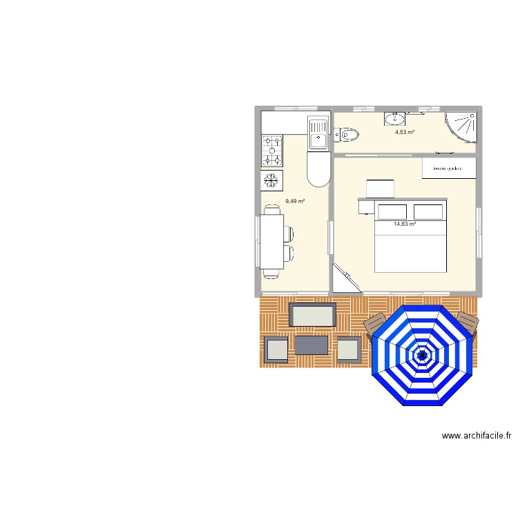 Bungalow Stéph. Plan de 3 pièces et 29 m2
