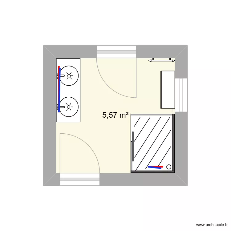 salle de bain. Plan de 1  et 6 m²