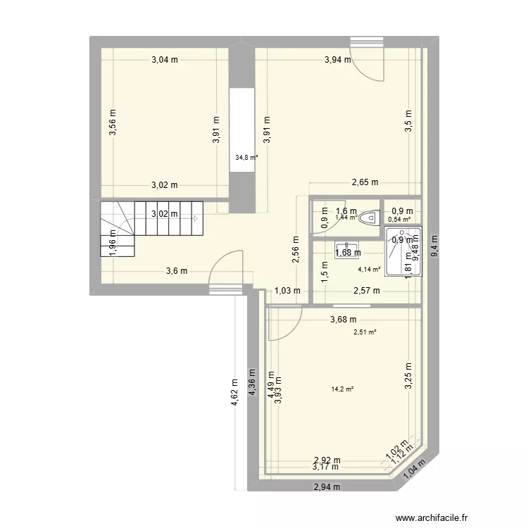 CAZENAVE. Plan de 6 pièces et 58 m²