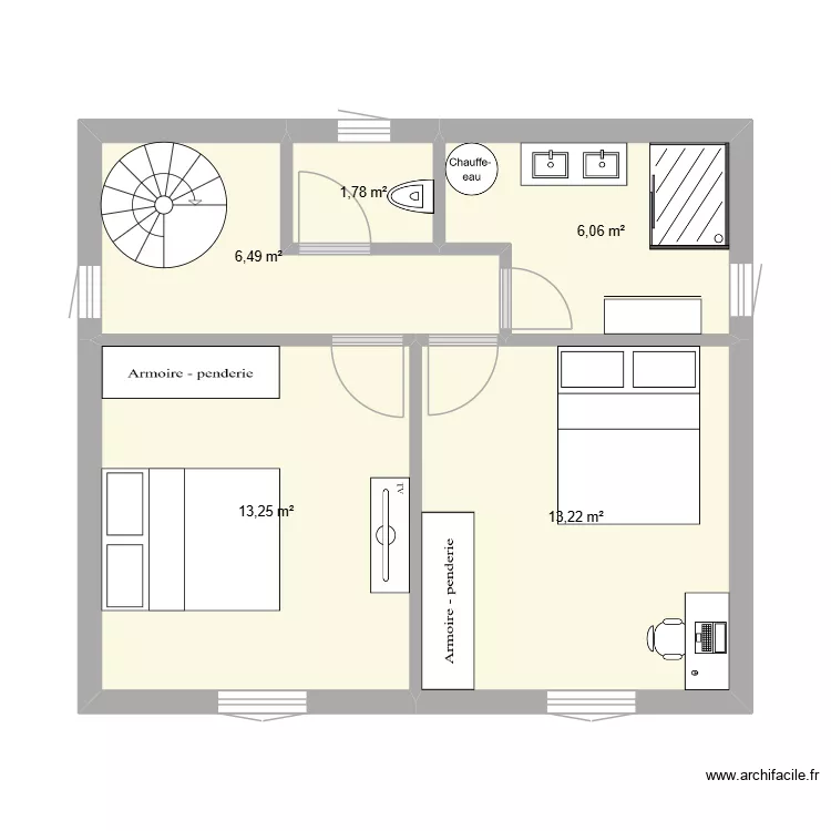 Etage. Plan de 5 pièces et 41 m²