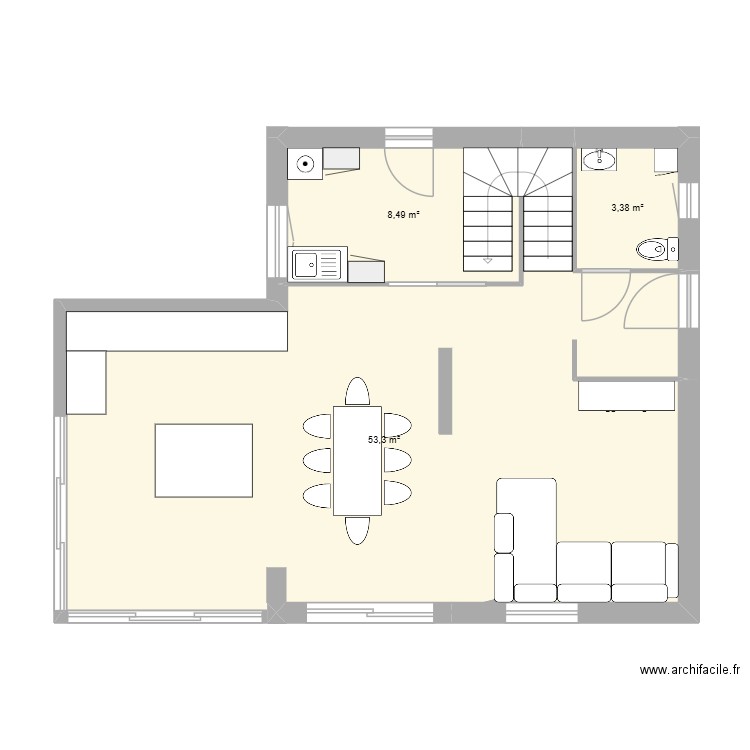 Extension - BARRECA. Plan de 3 pièces et 65 m2