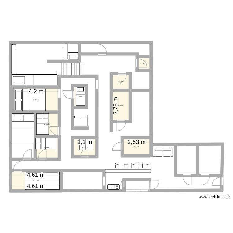 bb sauna. Plan de 10 pièces et 42 m2