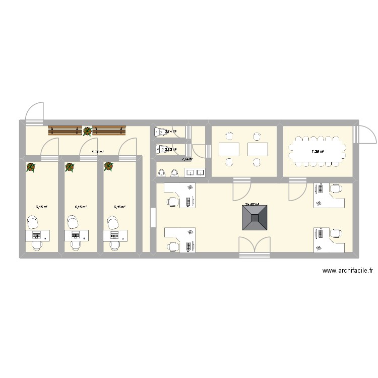 entreprise. Plan de 9 pièces et 74 m2