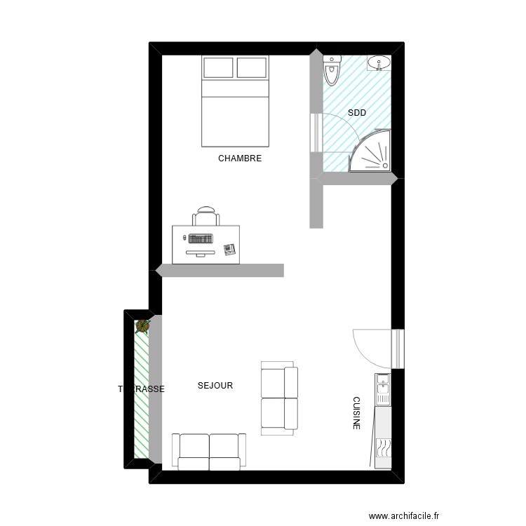 WAVRE 1468. Plan de 3 pièces et 40 m2