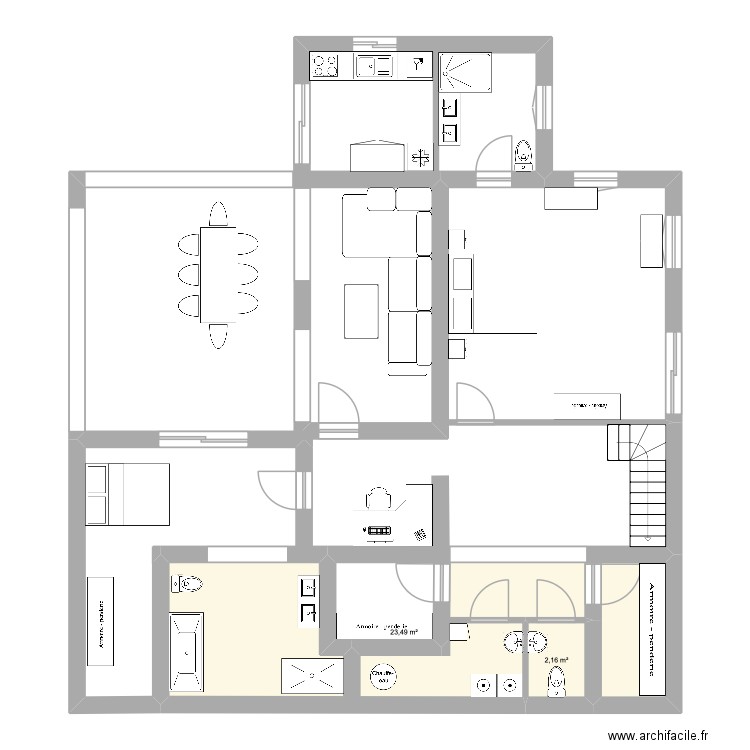 Ambolo Intermédiaire. Plan de 2 pièces et 26 m2