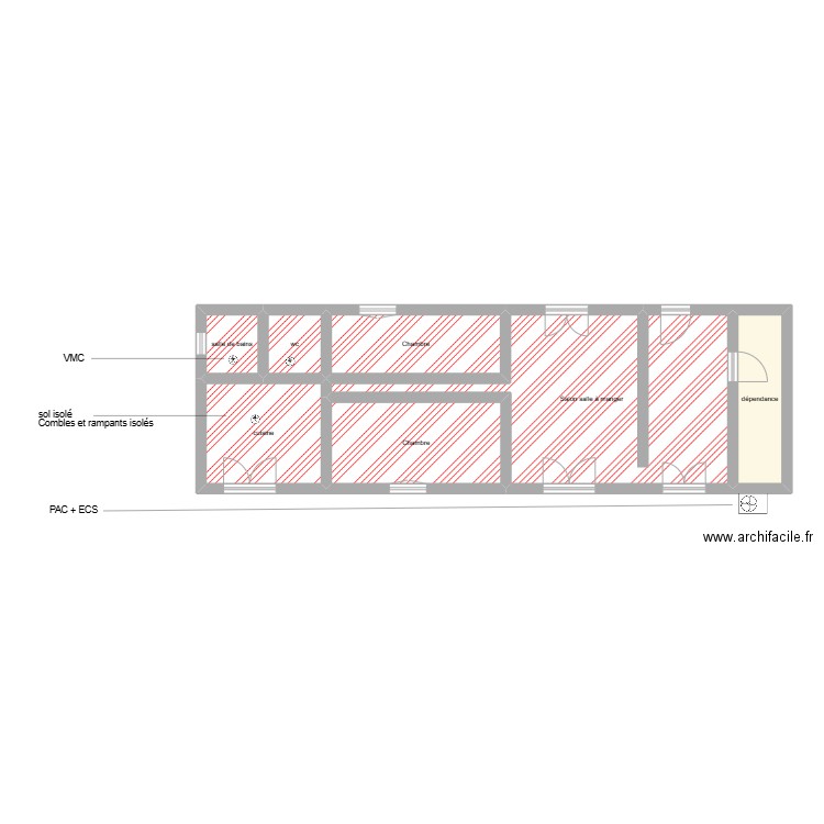 MENDES étape 1 RDC. Plan de 7 pièces et 62 m2