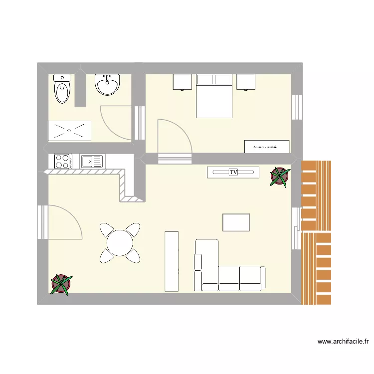 Aménagement T2 Clémenceau. Plan de 3 pièces et 26 m² Aménagement T2 Clémenceau. Plan de 3 pièces et 26 m²
