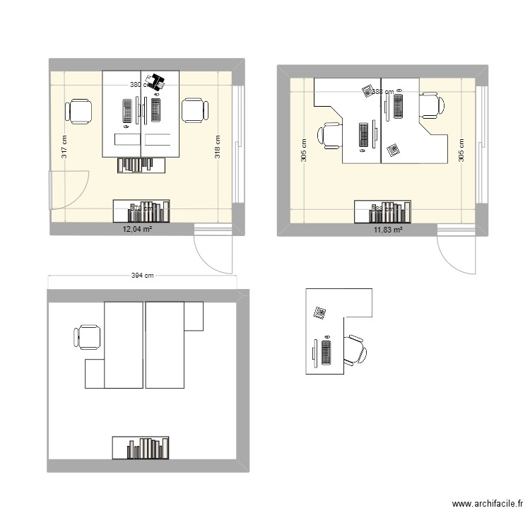 bureau. Plan de 2 pièces et 24 m2