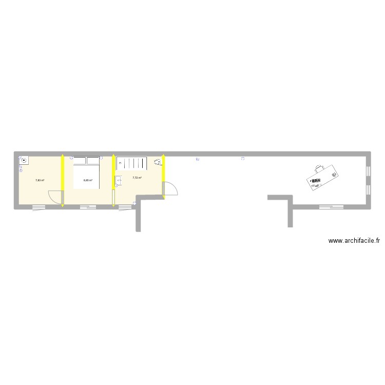 EXT 1. Plan de 3 pièces et 24 m2