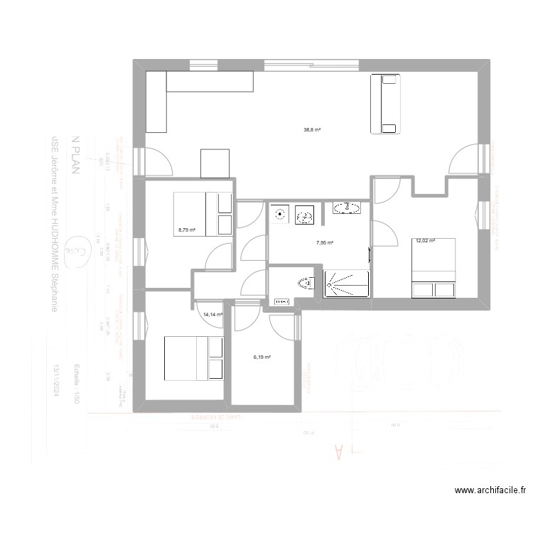 baraise vierge. Plan de 6 pièces et 88 m2