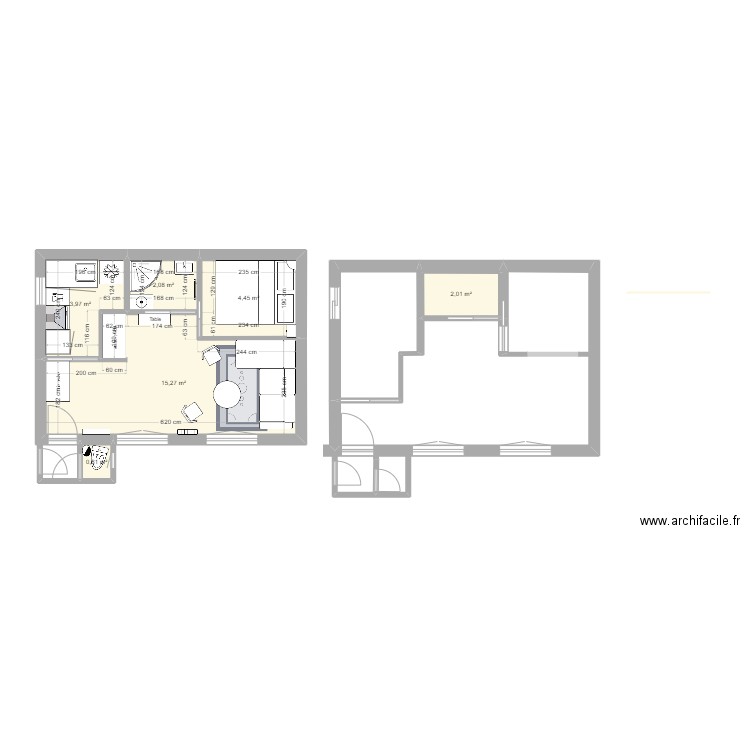 Plan initial (laser). Plan de 6 pièces et 28 m2