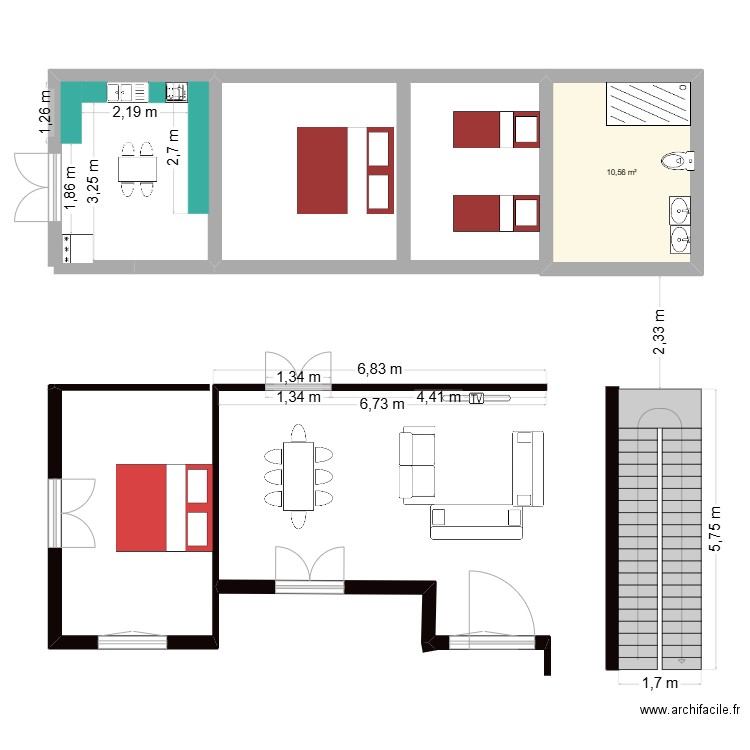 abms. Plan de 1 pièce et 10 m2